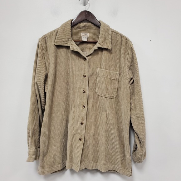 L.L. Bean Tops - LL Bean Womens Button‎ Up Corduroy Wide Wale Shirt Size L Light Brown Pocket